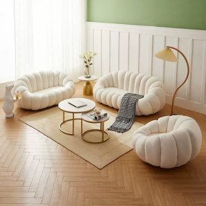 Nordic Living Room Chair Single Seat Sofa Lazy Armchair Pumpkin Shaped Lounge Chair With Stool