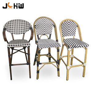 Customizable rattan outdoor hotel restaurant furniture cafe bistro bar stool metal outdoor garden bisto high bar chair