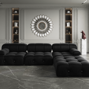 ATUNUS Velvet Korea Modular Sectional Sofa Set Hotel Living Room Modern U Shape Black Couch