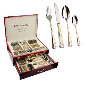 24pcs Gold Plate Stainless Steel Silverware Cutlery Set, Flatware Dinner Knife Fork Spoon Set for Hotel Restaurant