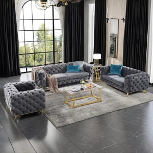 WISEMAX FURNITURE Luxury Modern Chesterfield Sofa Set Villa Velvet Bed End Stool Leather/Fabric Chairs Wood Living Room Set