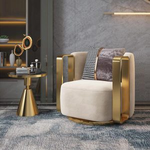 Modern Nordic Fabric Lounge Swivel Armchair Luxury Gold Metal Frame Velvet Single Sofa Chair for Living Room Furniture