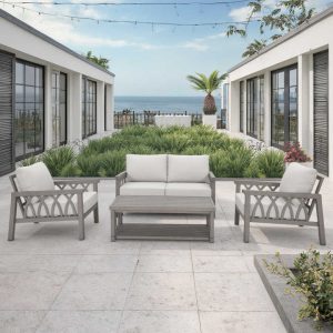 4PCS Durable Minimalist Garden Sets Washable Fabric Cushions Garden Sofa Loveseat Outdoor Table for Courtyard Hotel Patio